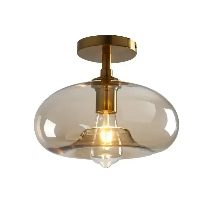 Modern amber glass ceiling light brass stem living room chandelier