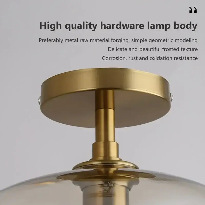Modern amber glass ceiling light brass stem living room chandelier