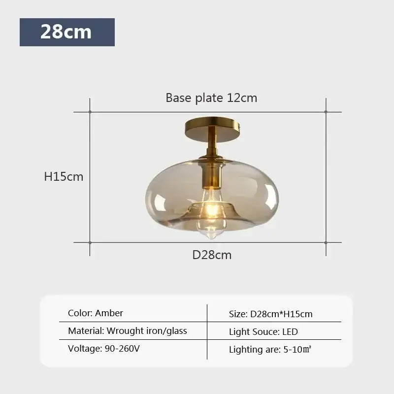 Modern amber glass ceiling light brass stem living room chandelier