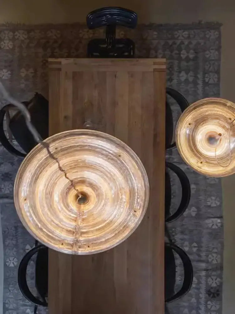Rustic oval brown & white led glass chandelier dining room light