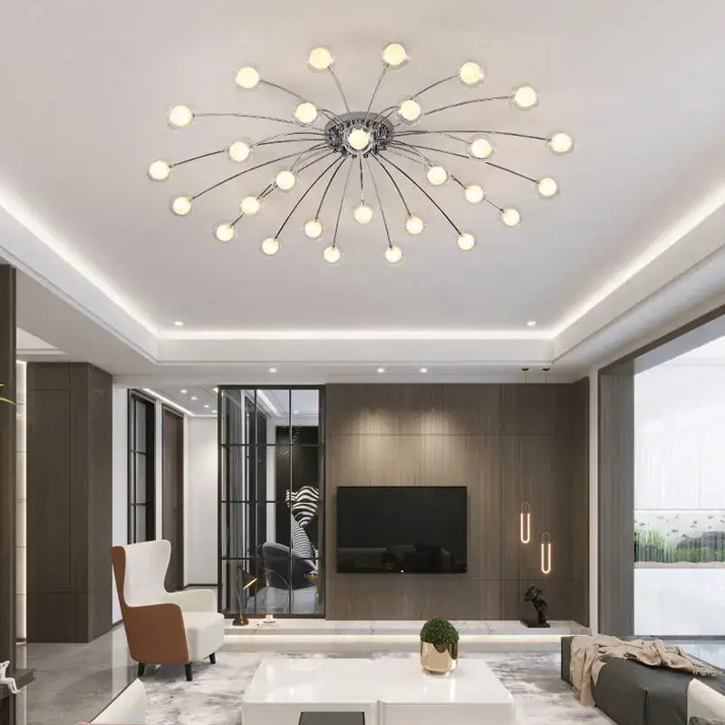 Modern chrome led glass chandelier living room starburst light