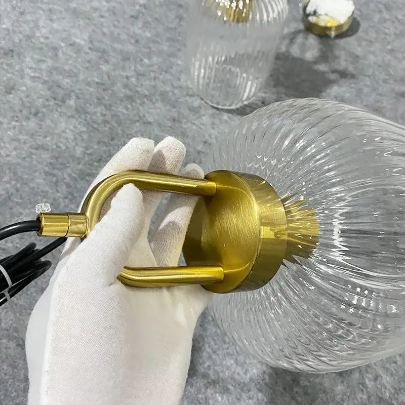 Modern ribbed led glass chandelier dining room brass pendant light
