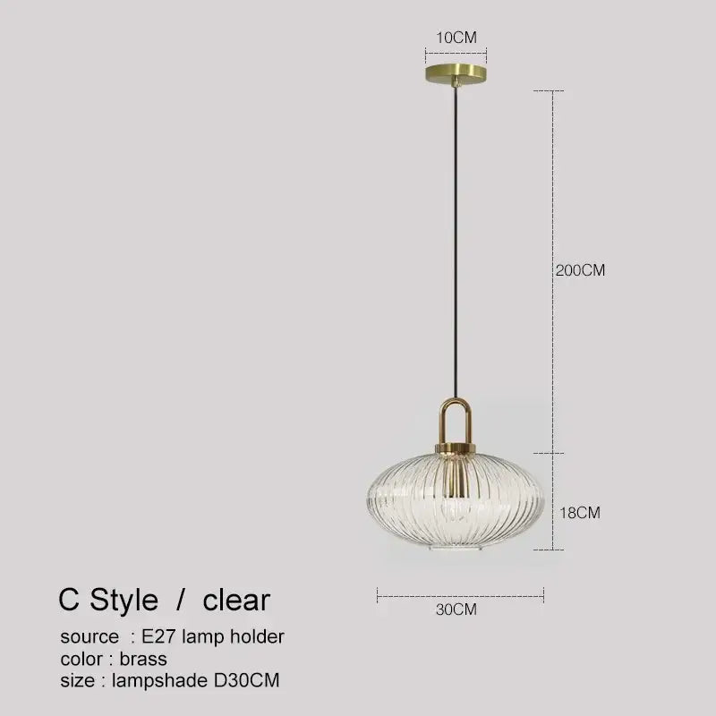 Modern ribbed led glass chandelier dining room brass pendant light