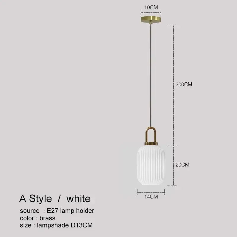 Modern ribbed led glass chandelier dining room brass pendant light