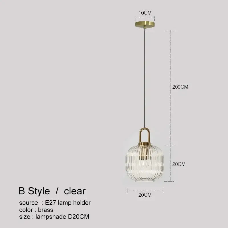 Modern ribbed led glass chandelier dining room brass pendant light