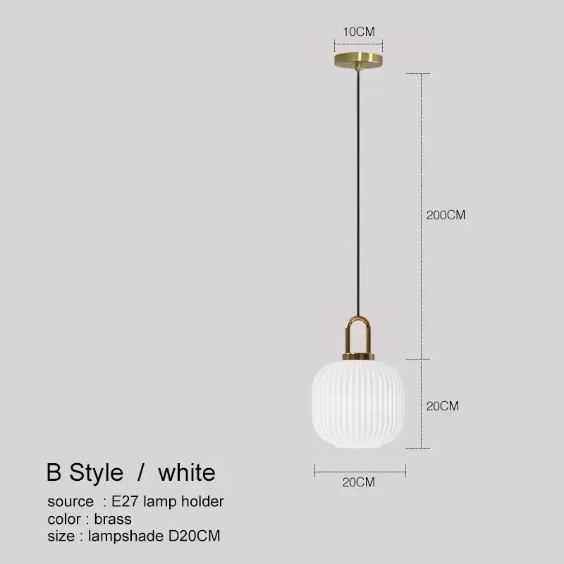 Modern ribbed led glass chandelier dining room brass pendant light