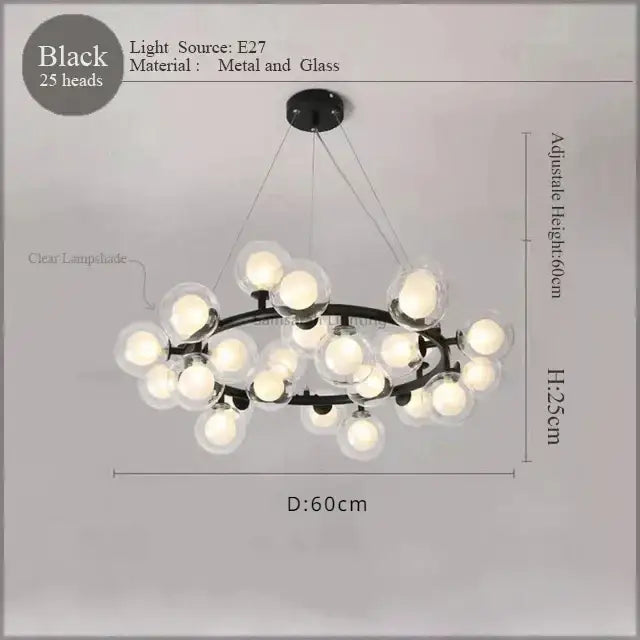 Modern gold led glass chandelier cluster pendant lamp dining room