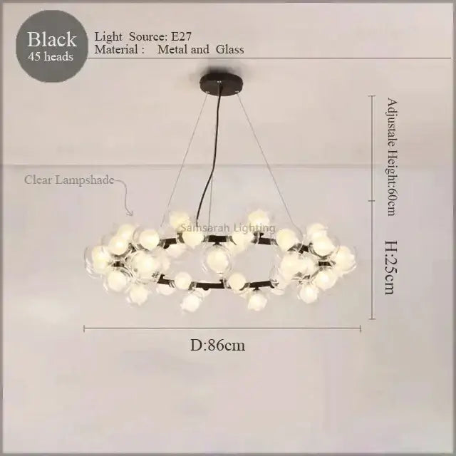 Modern gold led glass chandelier cluster pendant lamp dining room