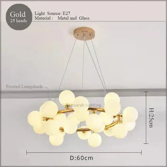 Modern gold led glass chandelier cluster pendant lamp dining room