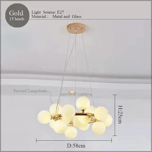 Modern gold led glass chandelier cluster pendant lamp dining room