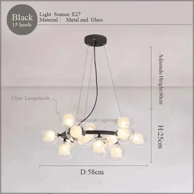Modern gold led glass chandelier cluster pendant lamp dining room