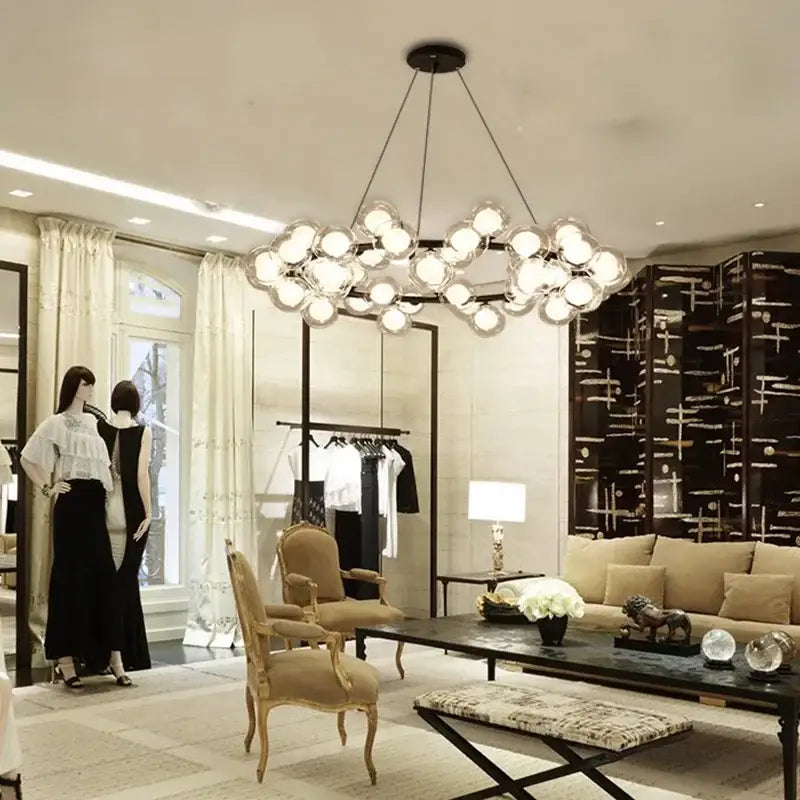 Modern gold led glass chandelier cluster pendant lamp dining room