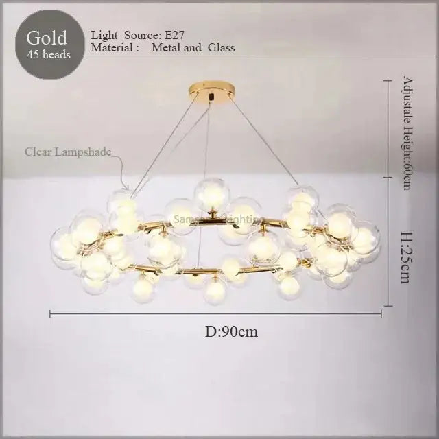 Modern gold led glass chandelier cluster pendant lamp dining room