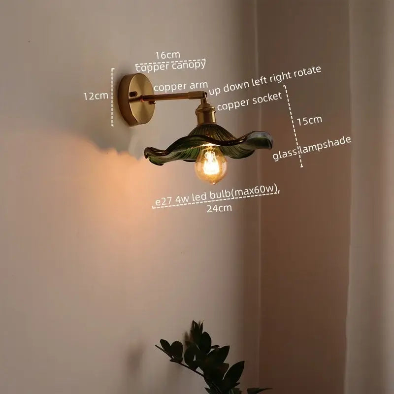 Green ribbed glass wall sconce with pull chain switch for bedroom