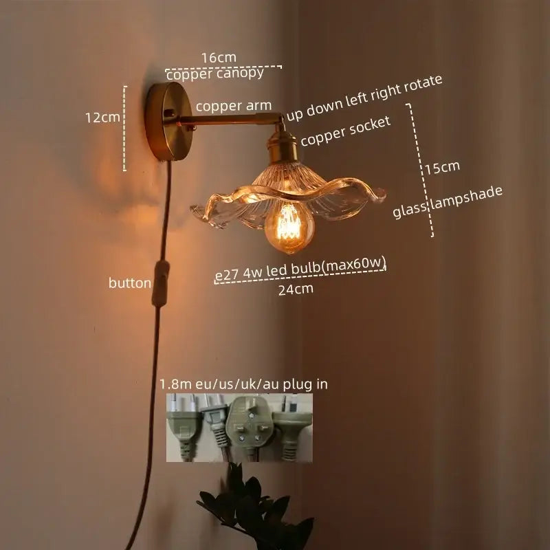 Green ribbed glass wall sconce with pull chain switch for bedroom