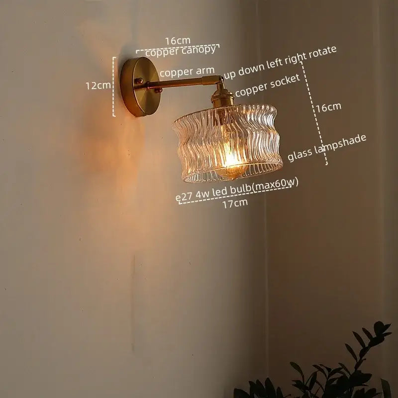 Green ribbed glass wall sconce with pull chain switch for bedroom