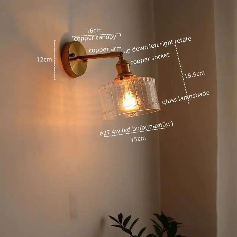 Green ribbed glass wall sconce with pull chain switch for bedroom