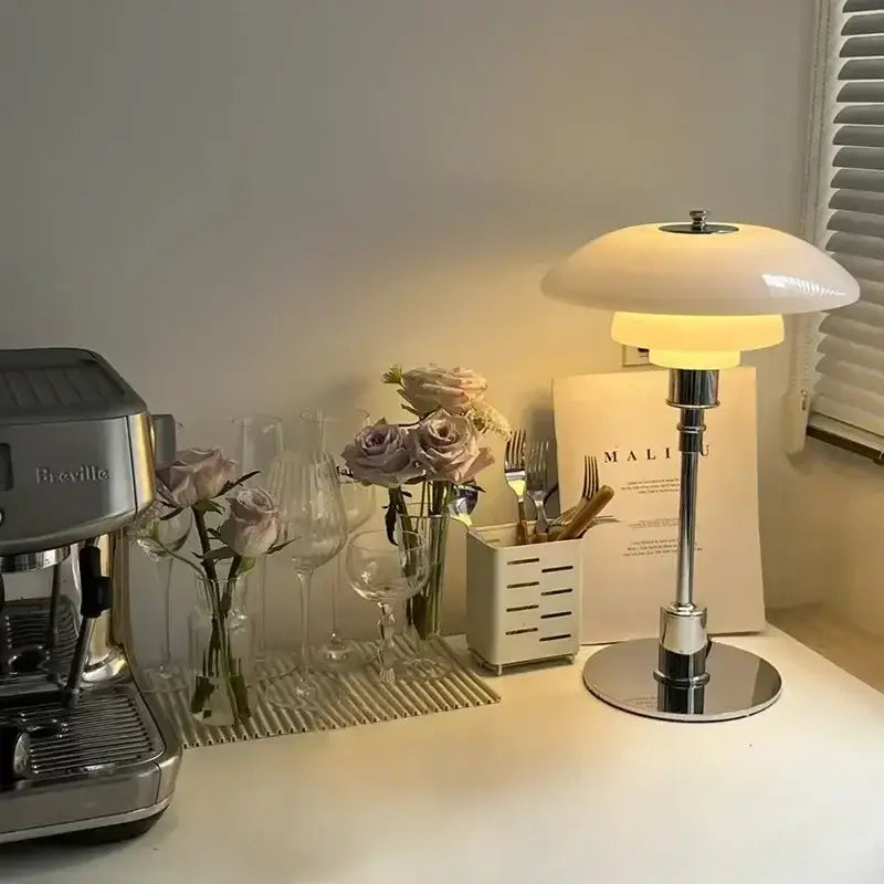 Chrome tiered frosted led glass desk lamp bedroom