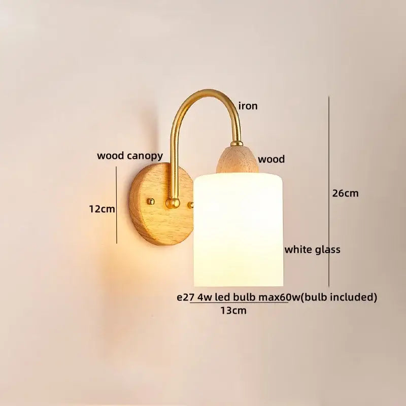 Modern brass and wood glass globe wall light fixture bedroom lamp