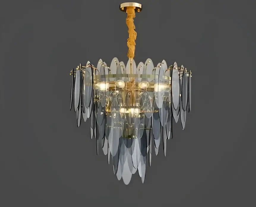 Postmodern blue & white led glass metal leaf chandelier living room