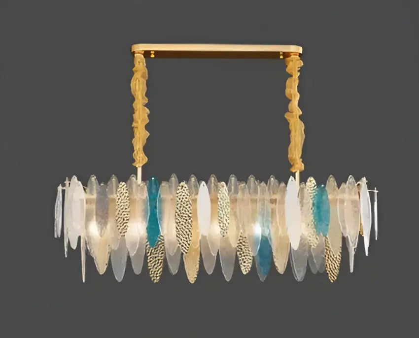 Postmodern blue & white led glass metal leaf chandelier living room