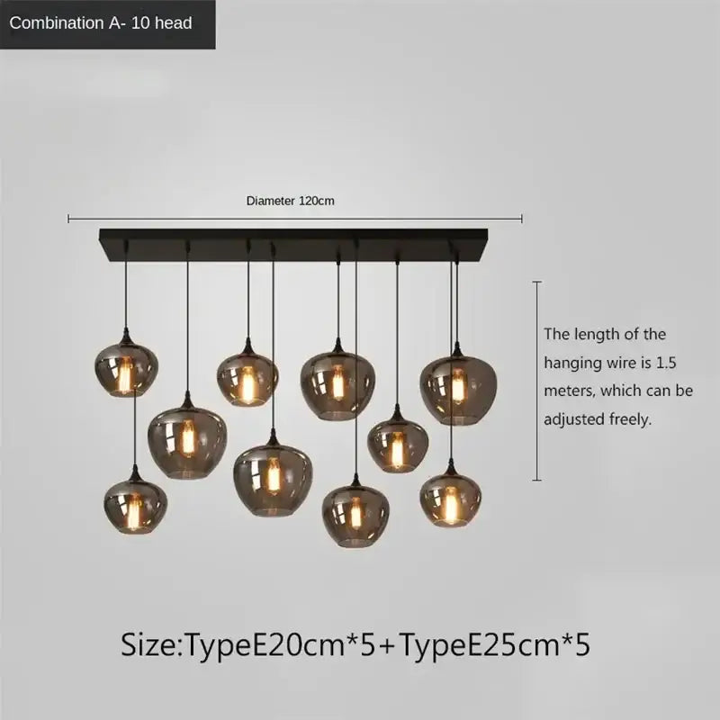 Modern black led glass pendant chandelier for kitchen dining room