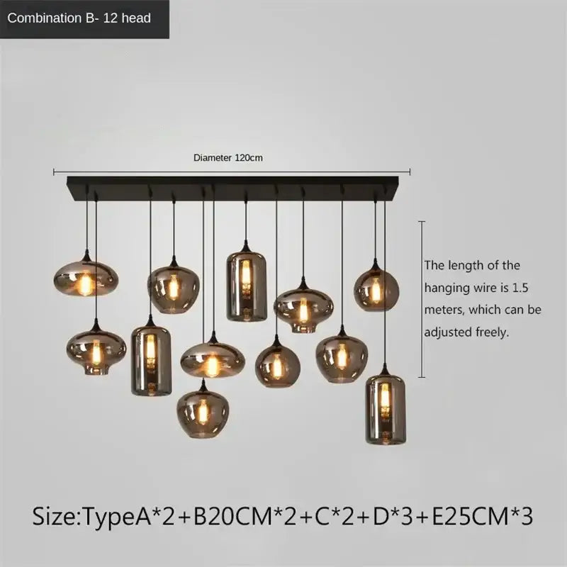 Modern black led glass pendant chandelier for kitchen dining room