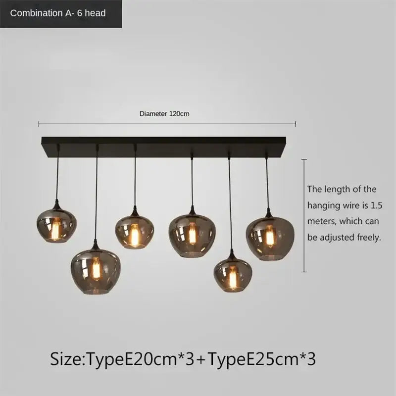 Modern black led glass pendant chandelier for kitchen dining room