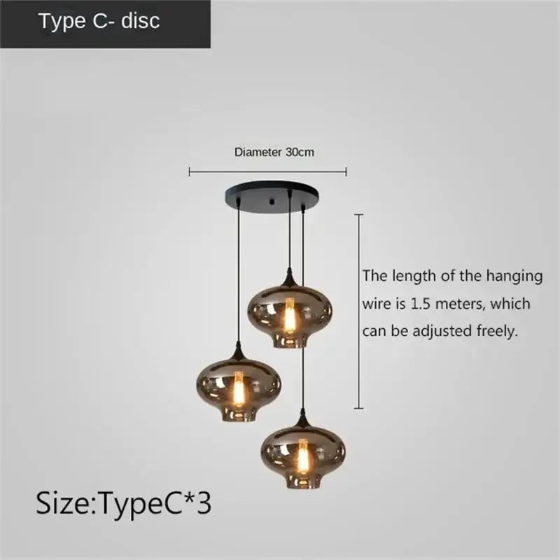 Modern black led glass pendant chandelier for kitchen dining room