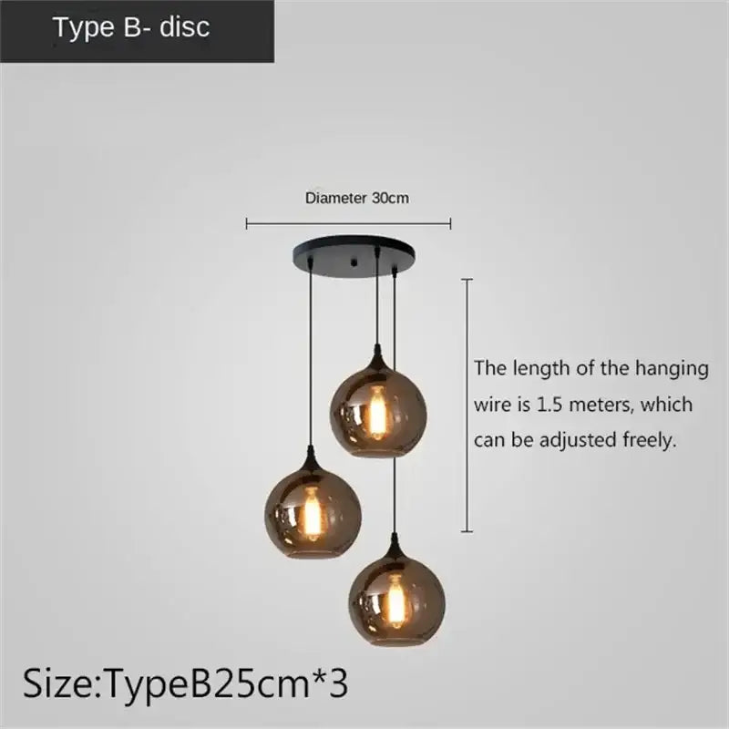 Modern black led glass pendant chandelier for kitchen dining room