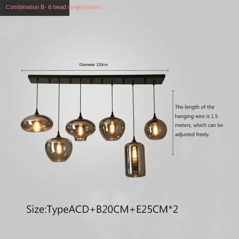 Modern black led glass pendant chandelier for kitchen dining room