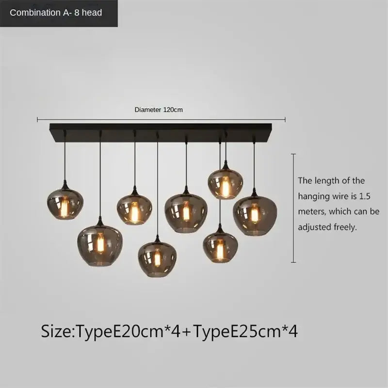 Modern black led glass pendant chandelier for kitchen dining room