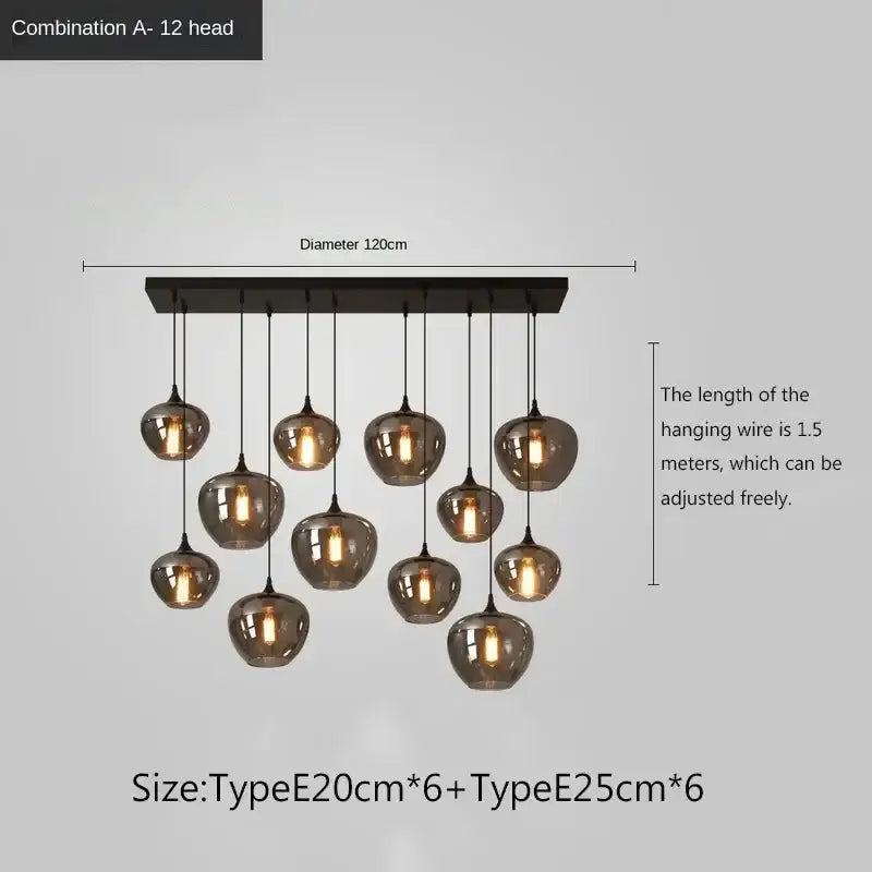 Modern black led glass pendant chandelier for kitchen dining room