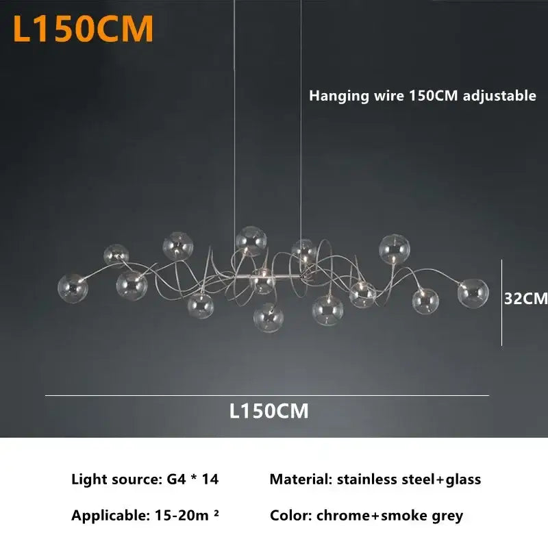 Modern chrome led glass pendant chandelier for living room