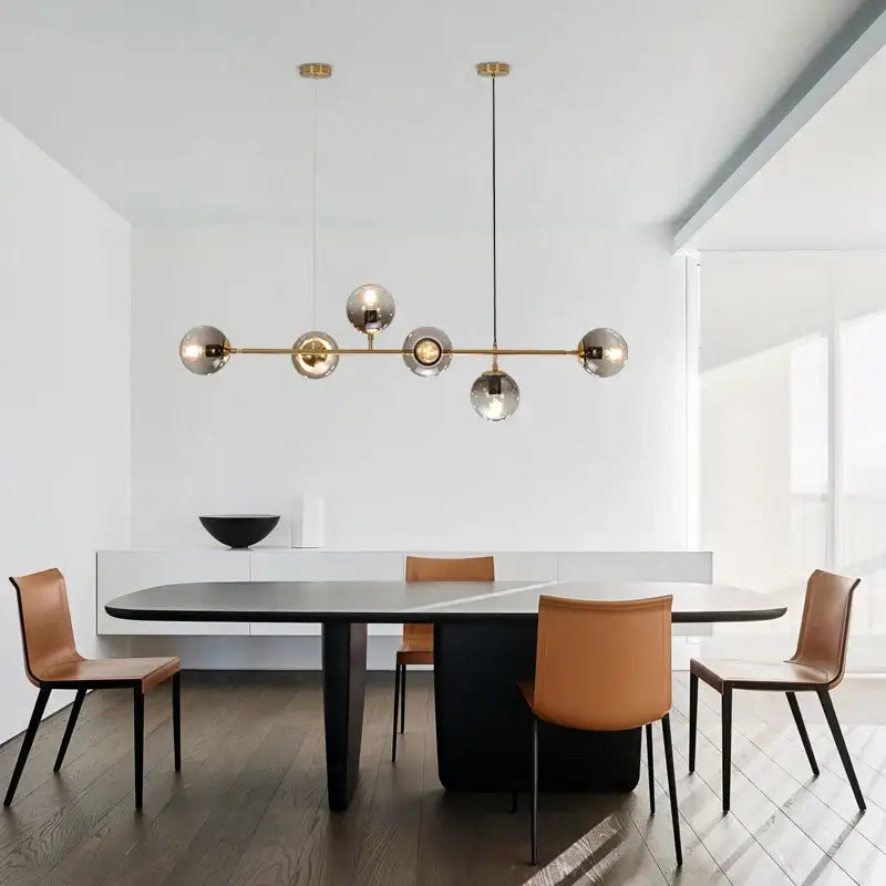Modern brass and smoked led glass pendant chandelier dining room