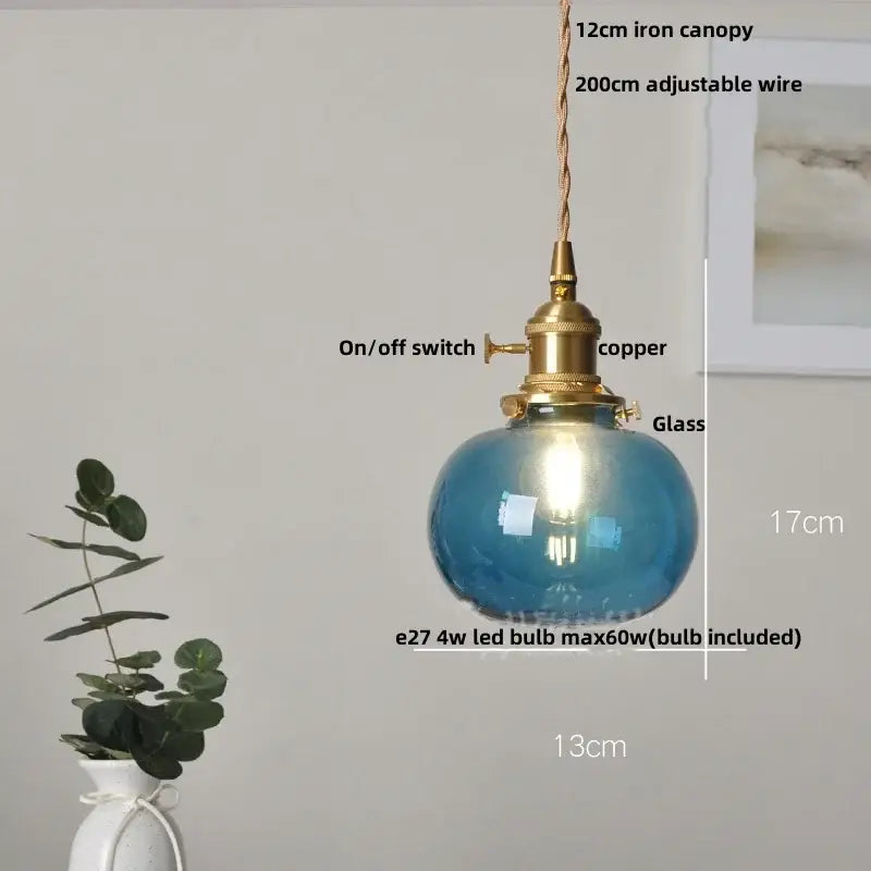 Industrial brass ribbed glass globe pendant light fixture kitchen