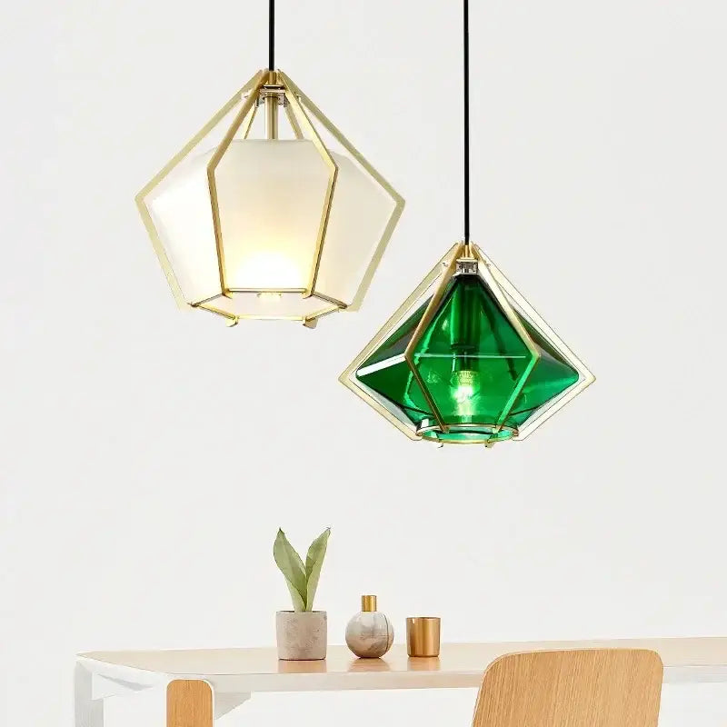 Modern gold geometric pendant light dining room led glass decorbites