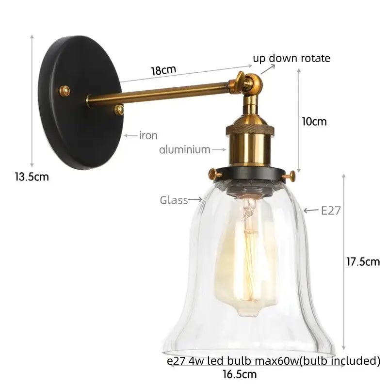 Industrial brass led glass wall lamp for stairway home decor