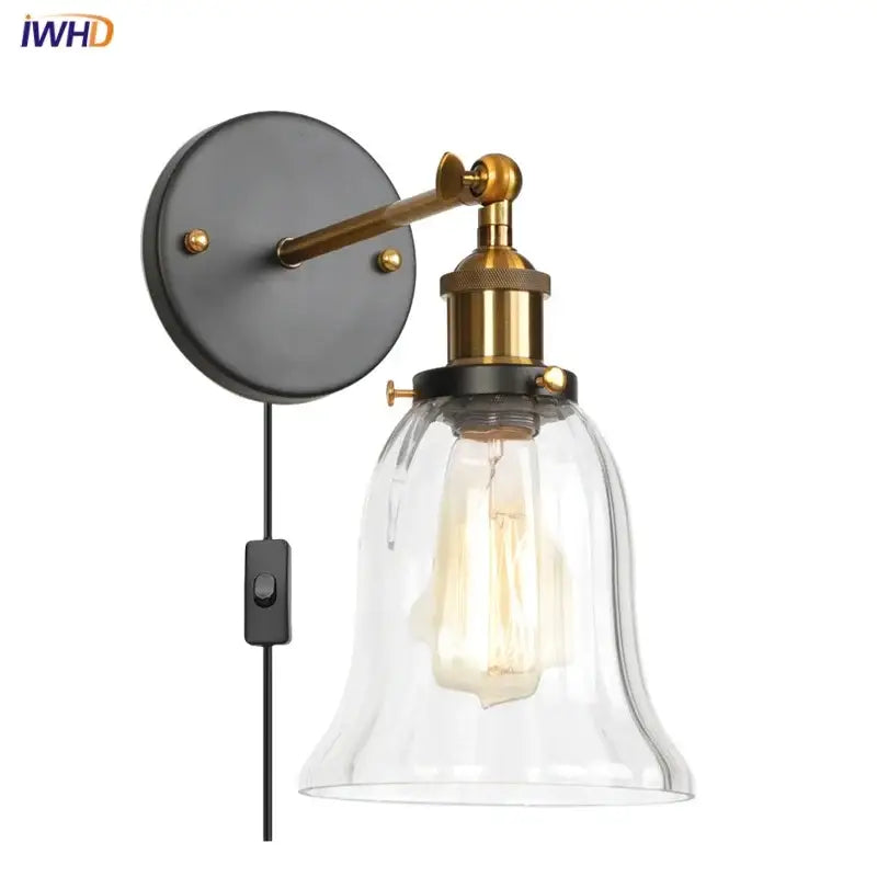 Industrial brass led glass wall lamp for stairway home decor