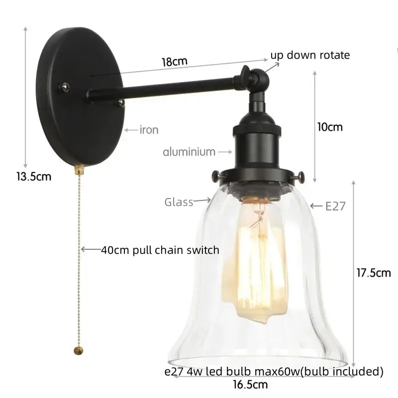 Industrial brass led glass wall lamp for stairway home decor