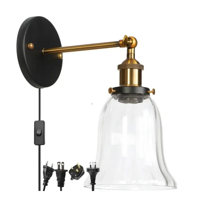 Industrial brass led glass wall lamp for stairway home decor