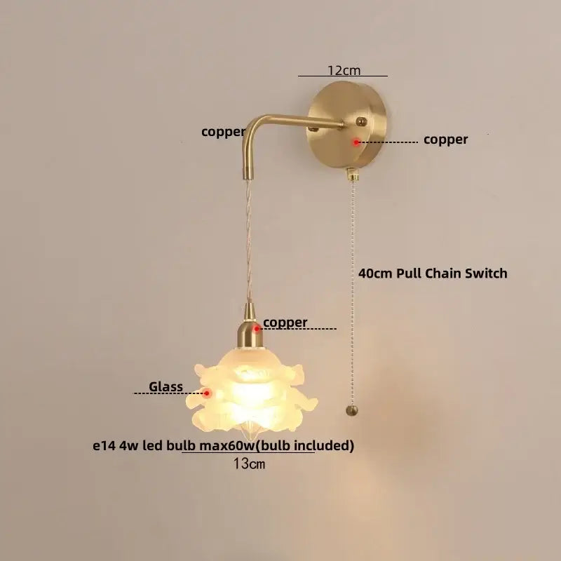 Modern gold led glass wall lamp flower sconce bedroom light