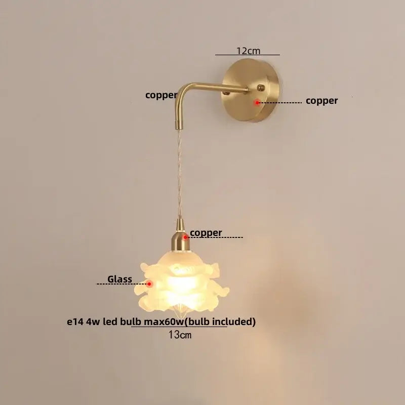 Modern gold led glass wall lamp flower sconce bedroom light