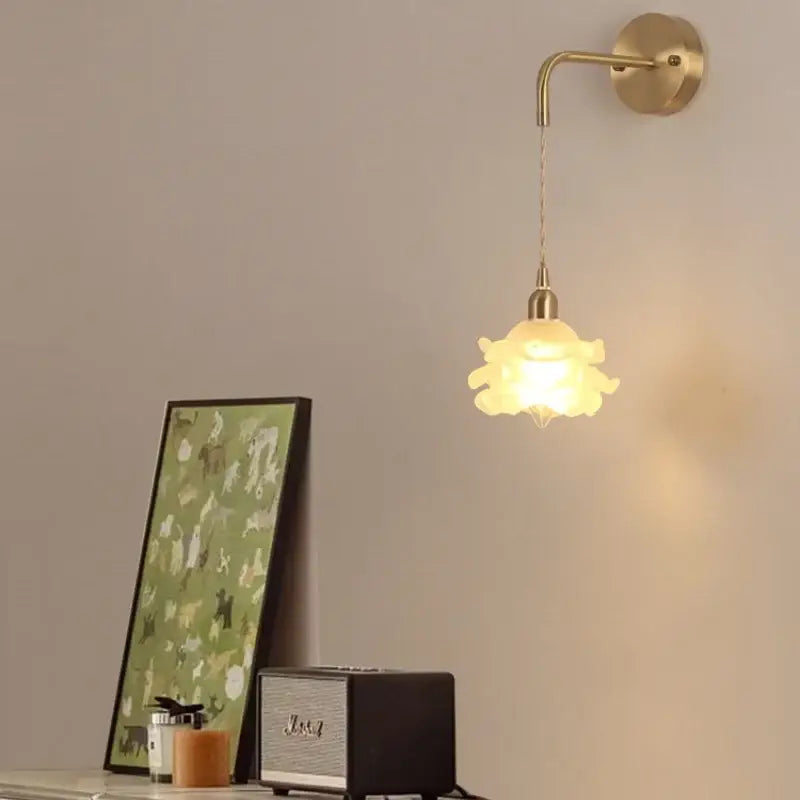 Modern gold led glass wall lamp flower sconce bedroom light