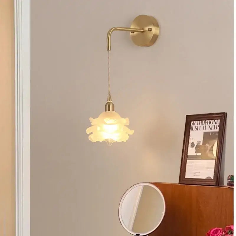 Modern gold led glass wall lamp flower sconce bedroom light