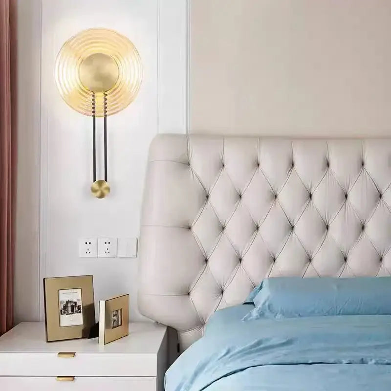 Modern gold stripe led glass wall lamp bedroom pendulum sconce