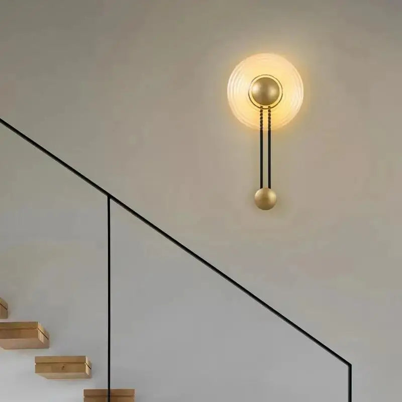 Modern gold stripe led glass wall lamp bedroom pendulum sconce