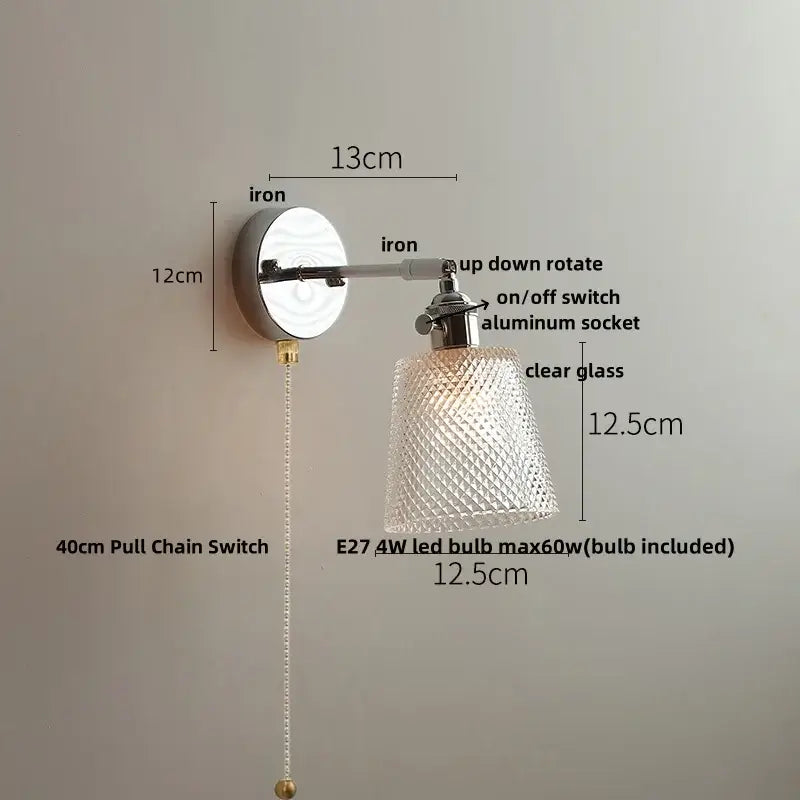 Vintage brushed nickel led glass wall light bedroom sconce