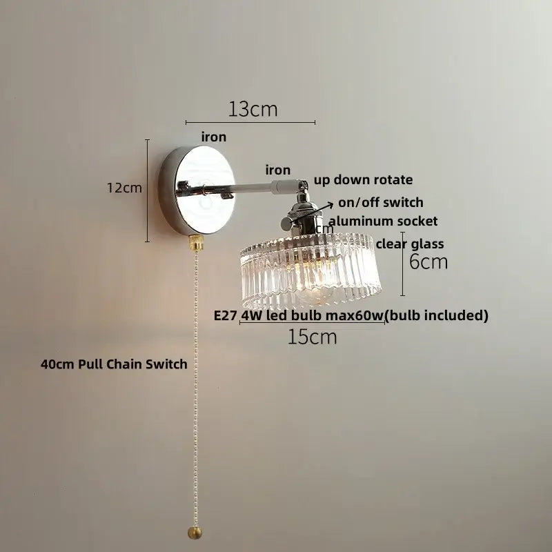 Vintage brushed nickel led glass wall light bedroom sconce
