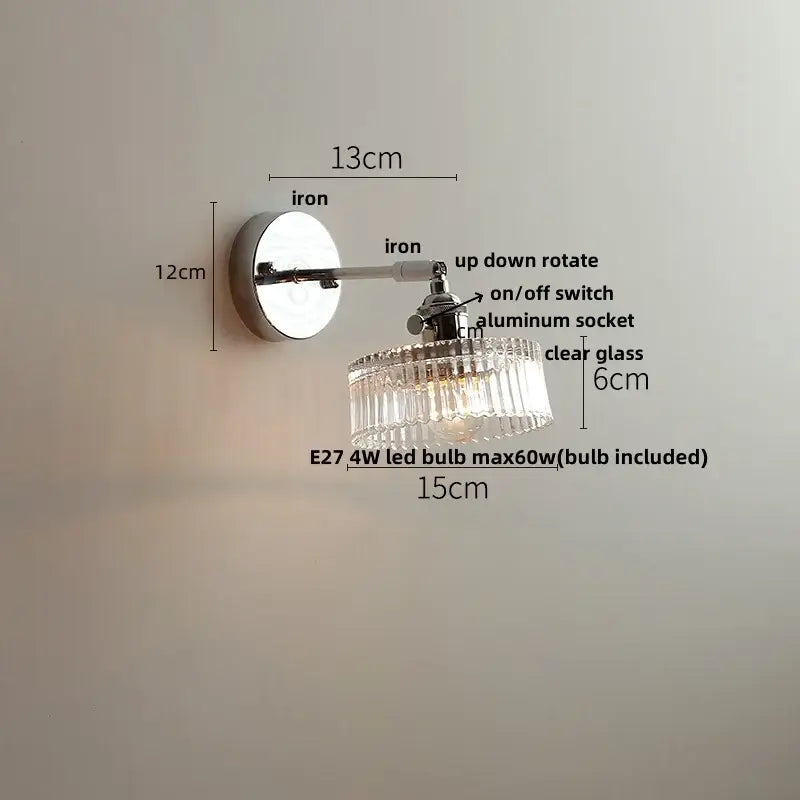 Vintage brushed nickel led glass wall light bedroom sconce